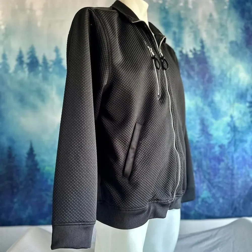 Mens Jacket Large Black Sleek Utility Lightweight Packable Travel Casual